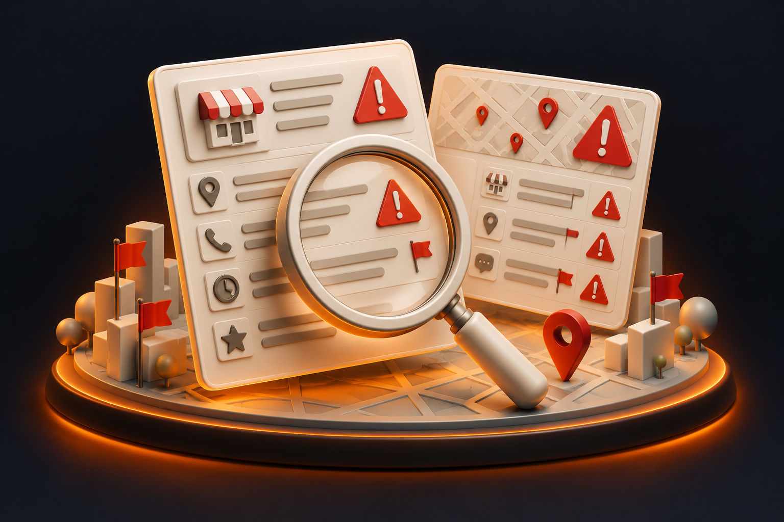 Illustrated visibility report with red flags identifying issues